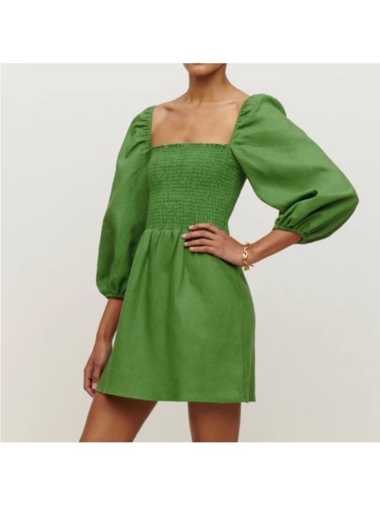 Reformation Dresses & Skirts - Reformation Green Greyson Shirred Linen Mini Dress